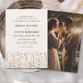 Boho Wildflower Beige Photo Garden Wedding Inbjudningar