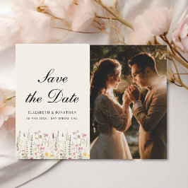 Boho Wildflower Beige Photo Garden Wedding Vykort