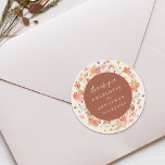 Boho Wildflower Beige Wedding Thank You  Runt Klistermärke<br><div class="desc">Show your gratitude in style with this beige and burnt orange Boho Floral elegant fall Wedding Thank You Sticker, designed to add a heartfelt and personal touch to your autumn celebration. Featuring a beautiful arrangement of hand-painted wildflowers, this sticker captures the cozy charm of a boho garden meadow in warm...</div>