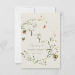 Boho Wildflower Bie Beige Bröllopsdusch Tack Kort