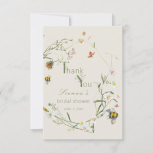 Boho Wildflower Bie Beige Bröllopsdusch Tack Kort