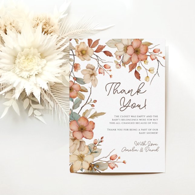 Boho Wildflower Blommig Bebis Shower Tacksamhetsko Tack Kort (Skapare uppladdad)