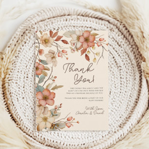 Boho Wildflower Blommig Elfenbensvit Bebisdopp Tack Kort