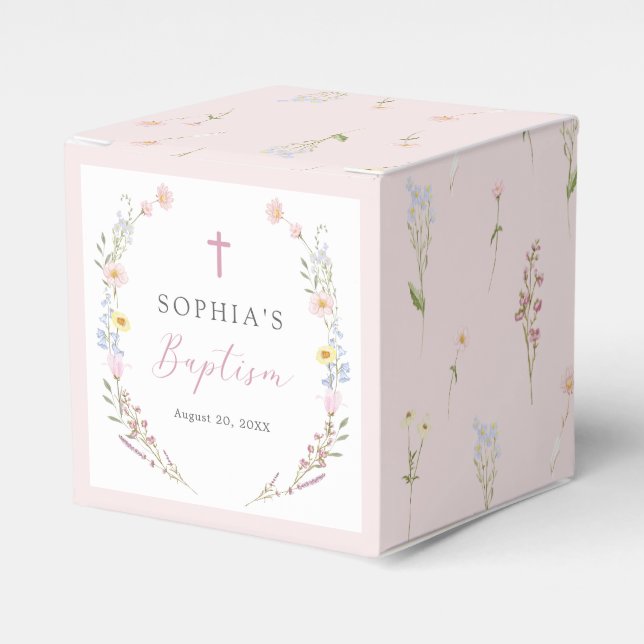 Boho Wildflower Blommig Flickas Dop Presentaskar (Framsidan Sidan)