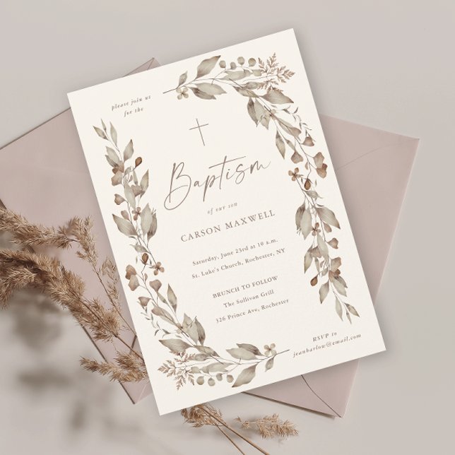Boho Wildflower Blommig Könsneutral Dopceremoni (Boho wildflower elegant floral ivory gender neutral baptism invitation.)