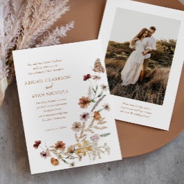 Boho Wildflower Blommig QR-kod Foto Bröllop Inbjudningar