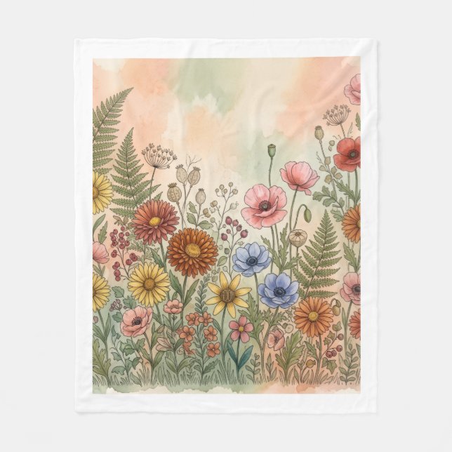 Boho Wildflower Botanisk Mönsterfilt i Fleece (Framsidan)