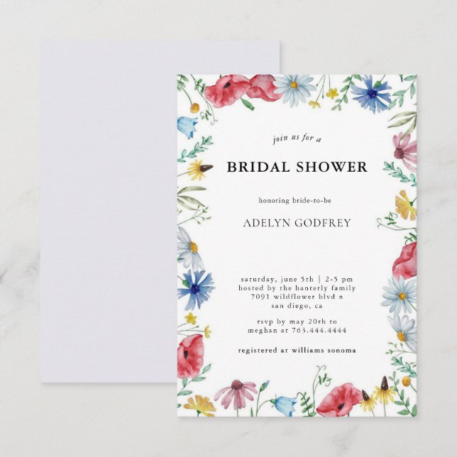 Boho Wildflower Bridal Shower  Inbjudningar (Fram/baksida)