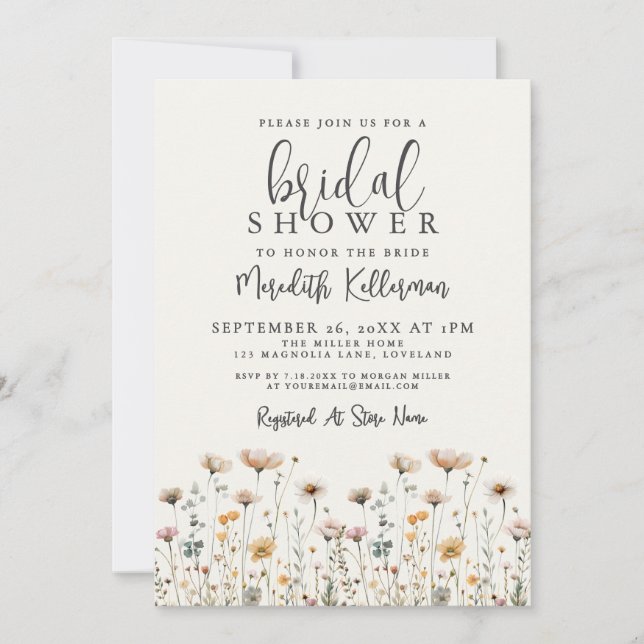 Boho Wildflower Bridal Shower Inbjudningar (Framsida)