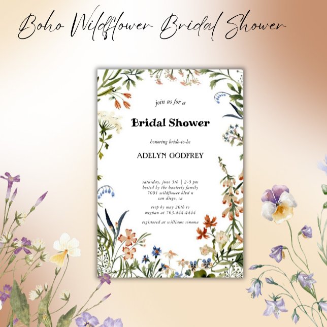  Boho Wildflower Bridal Shower minimal Inbjudningar (Skapare uppladdad)