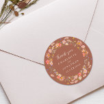 Boho Wildflower Burnt Orange Wedding Thank You  Runt Klistermärke<br><div class="desc">Show your gratitude in style with this beige and burnt orange Boho Floral elegant fall Wedding Thank You Sticker, designed to add a heartfelt and personal touch to your autumn celebration. Featuring a beautiful arrangement of hand-painted wildflowers, this sticker captures the cozy charm of a boho garden meadow in warm...</div>