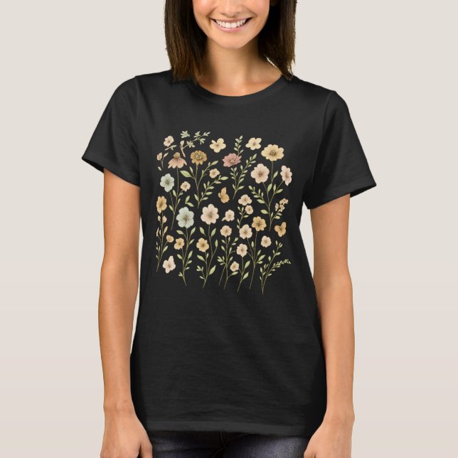 Boho Wildflower & Butterfly Tee  Soft Sage Green  (Framsida)
