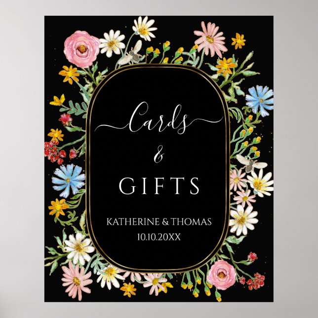 Boho Wildflower Chic Blommkrans Kort och presenter Poster (Framsidan)