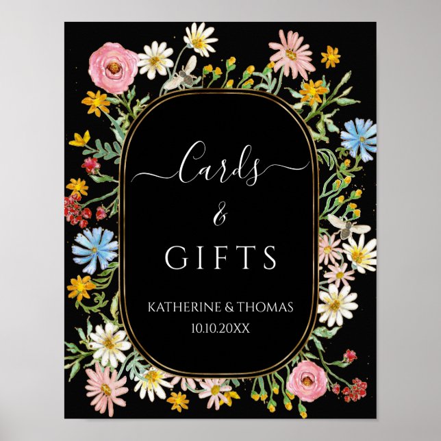 Boho Wildflower Chic Blommor Krans Kort n Gåvor P Poster (Framsidan)