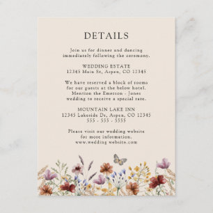 Boho Wildflower Detaljer Bröllop Tilläggskort