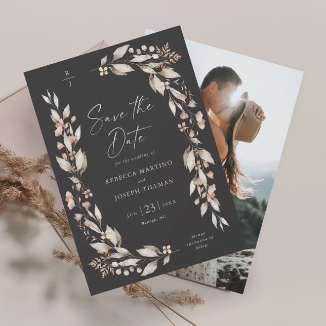 Boho Wildflower Elegant Blommig Bröllopsfoto Spara Datumet (Boho wildflower floral elegant wedding photo save the date invitation.)