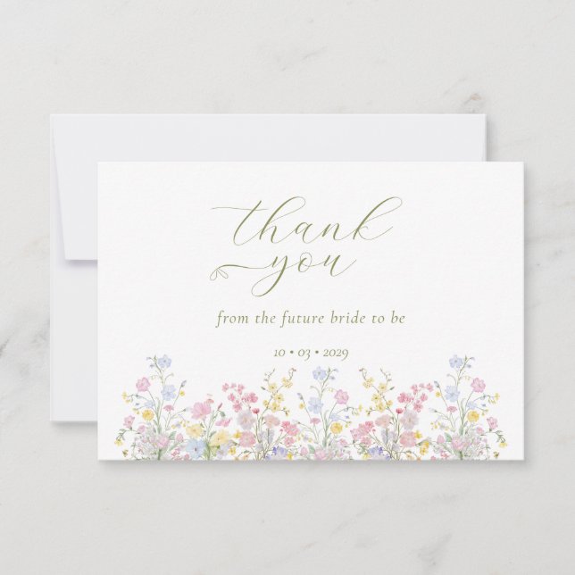 Boho Wildflower Elegant Bröllopsdusch  Tack Kort (Framsida)