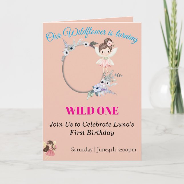Boho Wildflower Fairy Flicka 1-års födelsedags kor Inbjudan (Framsida)