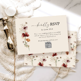 Boho Wildflower Fall Wedding QR Code RSVP Card OSA Kort