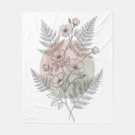 Boho Wildflower Fern Botanisk Linje Konst Dammt Ro Fleecefilt
