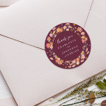 Boho Wildflower Floral Burgundy Wedding Thank You Runt Klistermärke<br><div class="desc">Boho Fall Floral Wedding Thank You Sticker perfect as a Custom Ivory & Burgundy Autumn Favor Label Show your gratitude in style with this Boho Floral Fall Wedding Thank You Sticker, the perfect personalized finishing touch for your autumn wedding celebration. Featuring a hand-painted bouquet of wildflowers and boho garden blooms,...</div>
