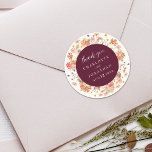 Boho Wildflower Floral Burgundy Wedding Thank You Runt Klistermärke<br><div class="desc">Boho Fall Floral Wedding Thank You Sticker perfect as a Custom Ivory & Burgundy Autumn Favor Label Show your gratitude in style with this Boho Floral Fall Wedding Thank You Sticker, the perfect personalized finishing touch for your autumn wedding celebration. Featuring a hand-painted bouquet of wildflowers and boho garden blooms,...</div>