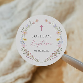 Boho Wildflower Floral Girl Baptism Runt Klistermärke