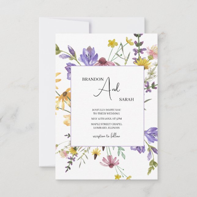 Boho Wildflower Garden White Wedding Inbjudningar (Framsida)