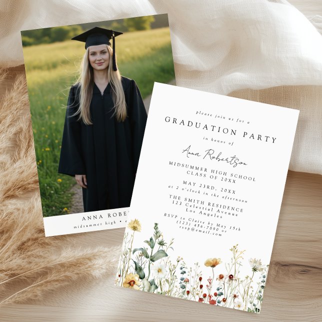 Boho Wildflower Graduation Party Photo Inbjudningar (Skapare uppladdad)