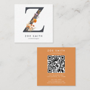 Boho Wildflower Initial Z QR-kod Fyrkantigt Visitkort