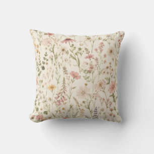 Boho Wildflower Kastkudde - Beige Rosa Blommig Kudde