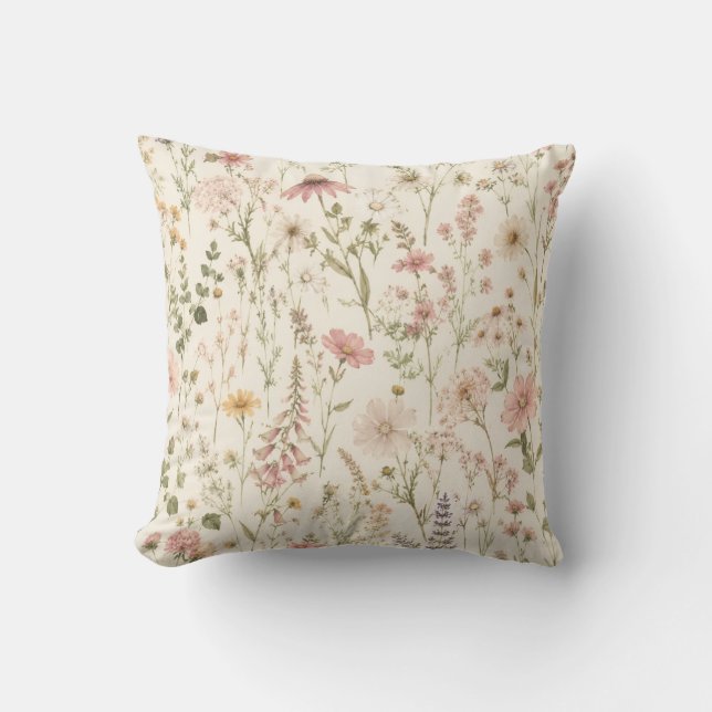 Boho Wildflower Kastkudde - Beige Rosa Blommig  Kudde (Framsida)
