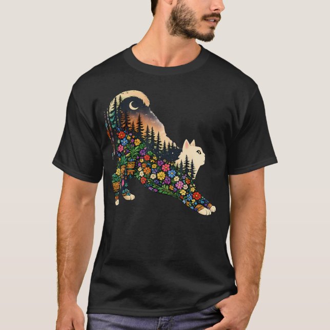 Boho Wildflower Katt Växter Skog Natur Vandring T Shirt (Framsida)