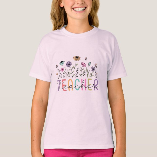 Boho Wildflower Läraruppskattande blommig t-shirt (Framsida)