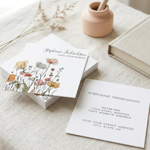 Boho Wildflower Linje Konst Elegant Skrift Fyrkantigt Visitkort