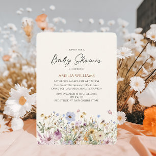 Boho Wildflower Mjuk Bebis Baby Shower Inbjudningar