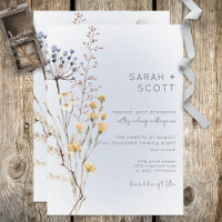 Boho Wildflower Modern Blue Wedding Invitation
