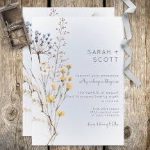 Boho Wildflower Modern Blue Wedding Invitation
