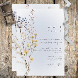 Boho Wildflower Modern Blue Wedding Invitation Inbjudningar