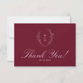 Boho Wildflower Monogram Elegant Burgundy Wedding Tack Kort