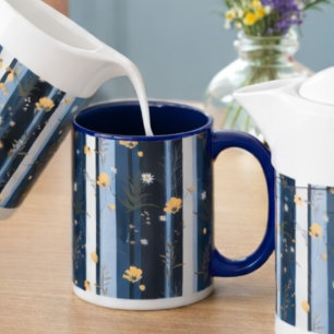 Boho Wildflower Navy Randig Modern Hem Dekoration  Mugg