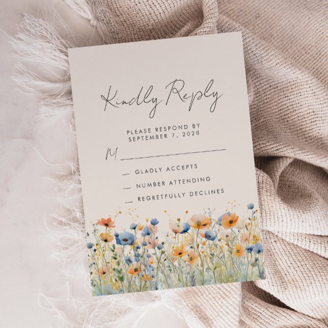 Boho Wildflower Orange Blå Beige Bröllop OSA Kort (Skapare uppladdad)