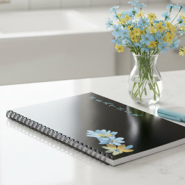 Boho Wildflower Personalized Black Gift for Her Anteckningsbok