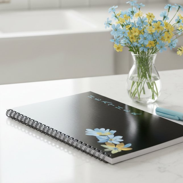 Boho Wildflower Personalized Black Gift for Her Anteckningsbok (Skapare uppladdad)