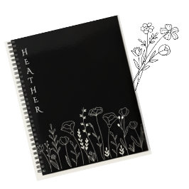 Boho Wildflower Personlig Svart Gåva till Henne Anteckningsbok
