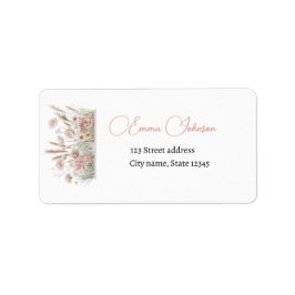 Boho Wildflower Pink Floral Return Address Label Adressetikett
