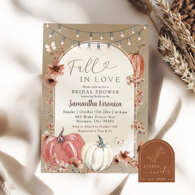 Boho Wildflower Pumpkin Höst Förälskad Bröllopsfes Inbjudningar (Skapare uppladdad)