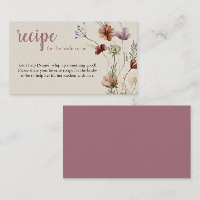 Boho Wildflower Recept Förfrågan Inneslutningskort Tilläggskort (Fram/baksida)