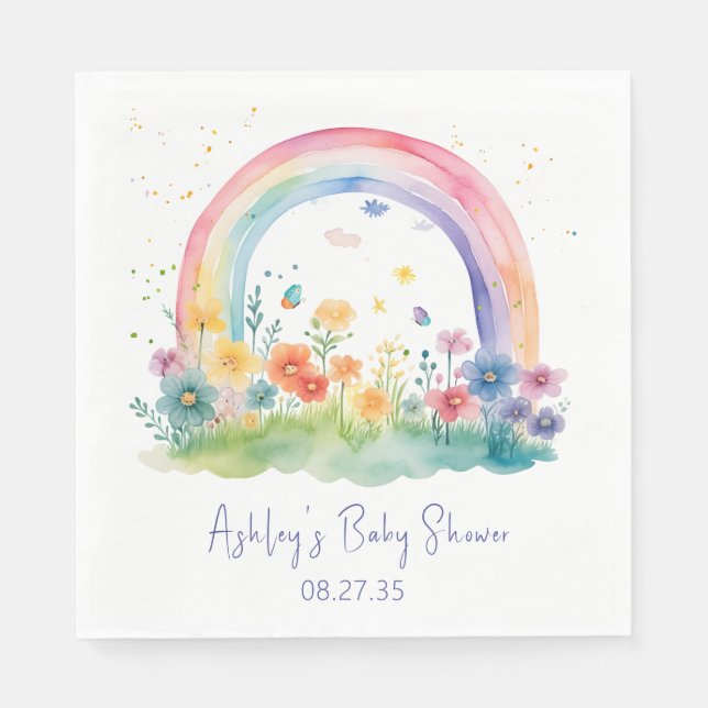 Boho Wildflower Regnbåge Baby Shower Lunchen Pappersservett (Framsidan)