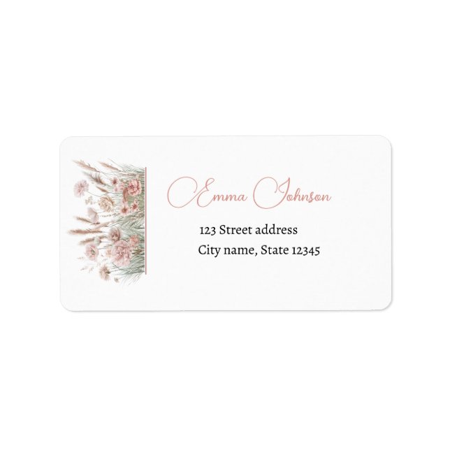 Boho Wildflower Rosa Blommig Returadressetikett Adressetikett (Framsidan)